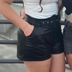 Altar'd State Black High Waist Leather Shorts